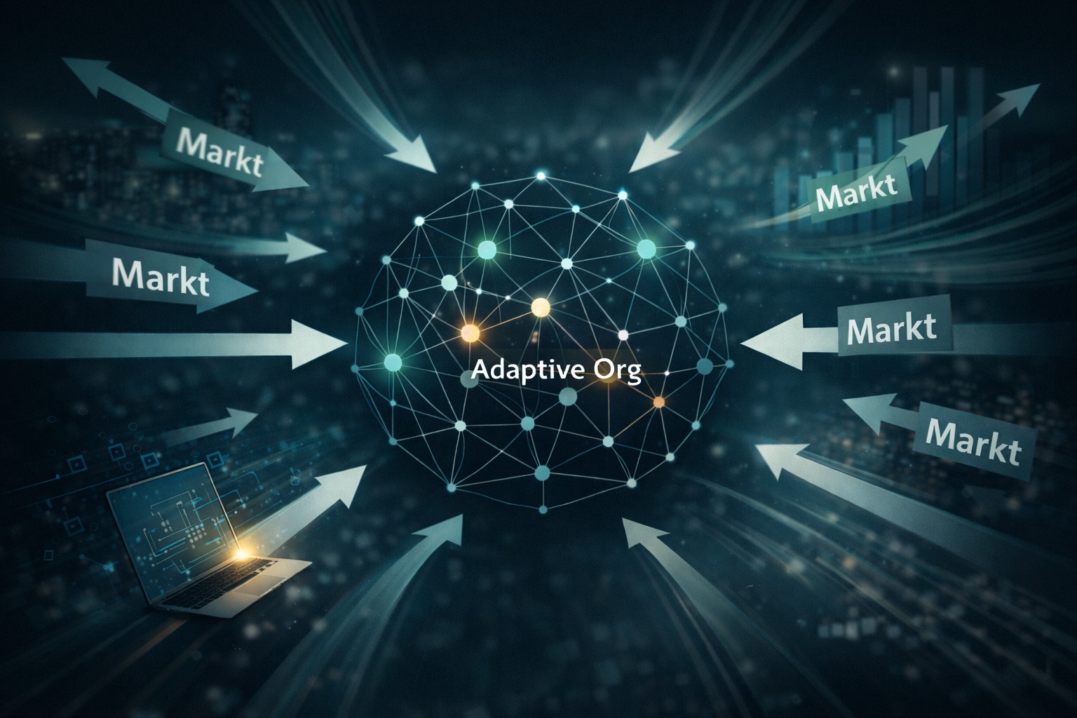 Illustration representing product management as the engine of adaptive organisations